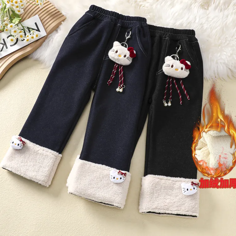 女童牛仔裤加绒款冬季裤子小女孩特厚一条过冬棉裤宝宝加厚直筒裤