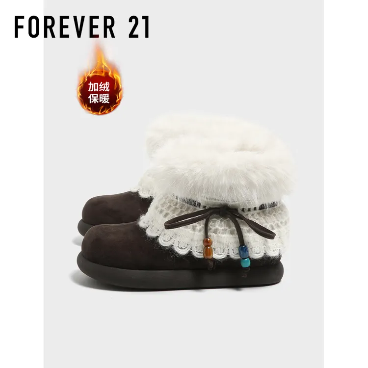 F21厚底雪地靴女冬季2025新毛毛拖鞋外穿加绒加厚保暖棉鞋女鞋子