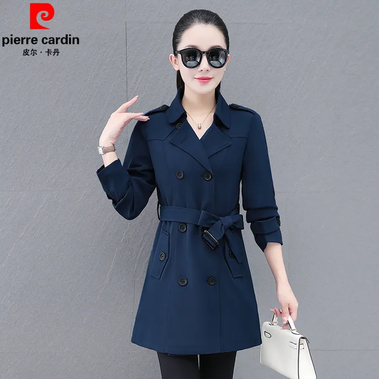 皮尔卡丹新款中长款气质大翻领时尚休闲风衣女春秋新款韩版中年