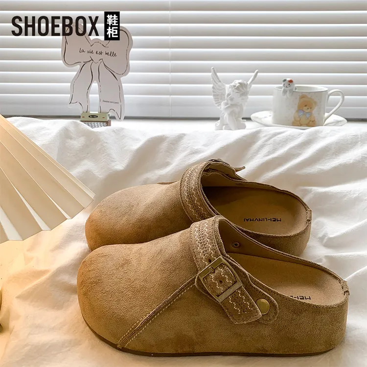 SHOEBOX鞋柜厚底勃肯鞋包头半拖鞋女2025新款秋季复古博肯拖鞋