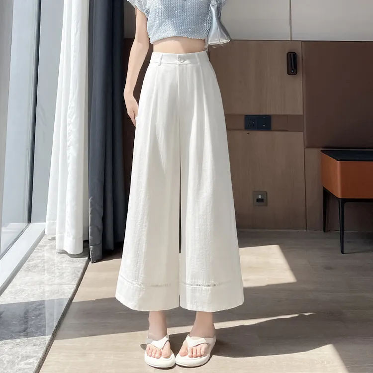 25夏款白色西装阔腿裤女夏季薄款高腰显瘦小个子直筒休闲九分裤