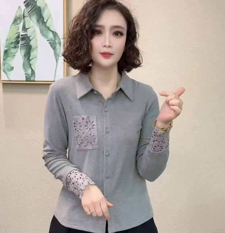 2025冬款双面绒衬衫领设计感百搭长袖显瘦上衣款女#58524