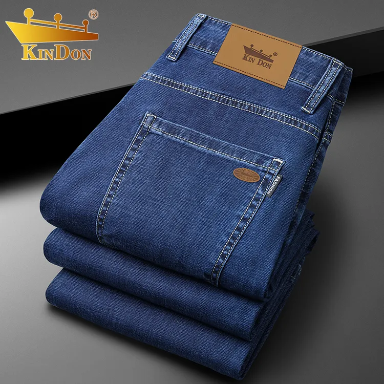 金盾夏季高腰直筒牛仔裤男裤男士透气薄款商务男款弹力宽松长裤子
