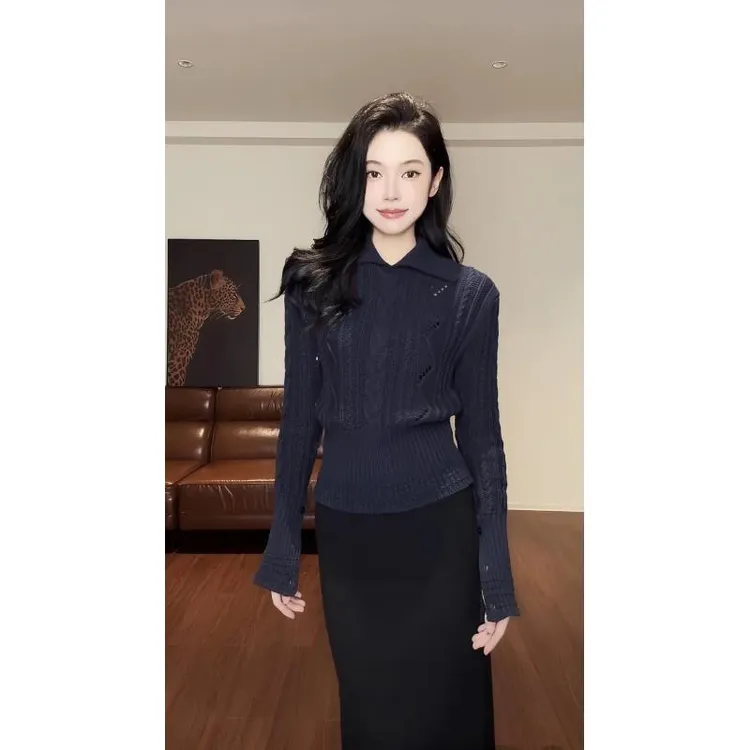YSA89201 翻领麻花下摆收腰显瘦百搭针织上衣毛衣女 YSA89202