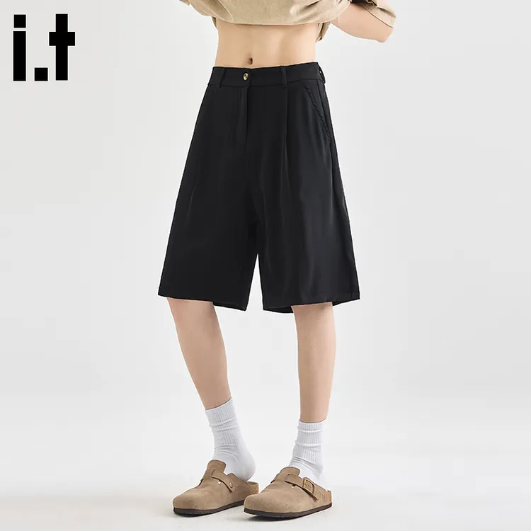 i.t:CHOCOOLATE黑色简约五分西裤2025夏季薄款通勤宽松凉感男短裤