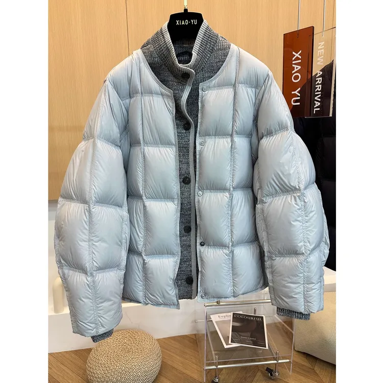 2025女冬季新款设计感韩系洋气针织拼接宽松显瘦百搭短款棉服外套