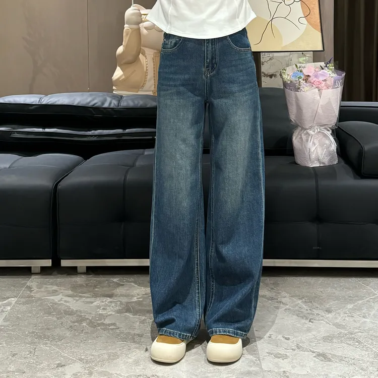 宿慕SUMU舒适百搭加绒牛仔阔腿裤2025新9-21显瘦直筒牛仔裤32950