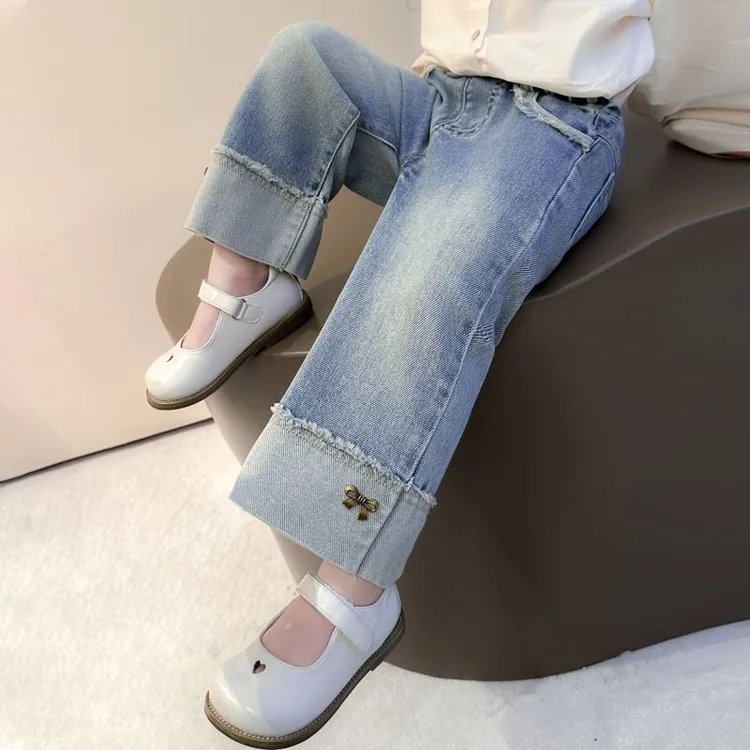 直筒裤女童牛仔裤春季2025新款儿童春秋休闲裤女宝宝春装裤子薄款