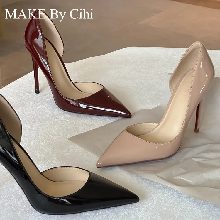 Cihi設計’Charming red‘  设计师单品 红底侧空尖头浅口单鞋