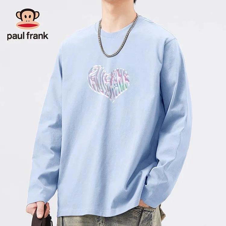 paul frank/大嘴猴蓝色男士打底衫秋季美式潮牌情侣款镭射长袖t恤