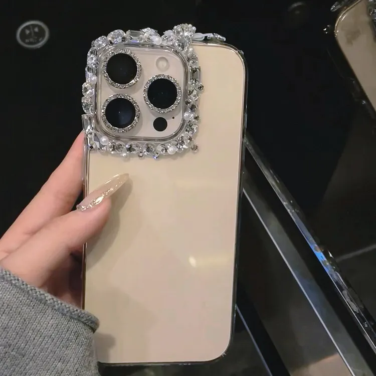 高定水晶钻镜头框适用于苹果iPhone16promax手机壳15高透13名媛风