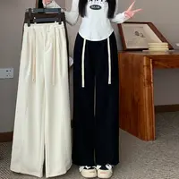 秋冬季韩系松弛感卫裤女大码直筒高腰休闲裤胖妹妹显瘦拖地裤9790