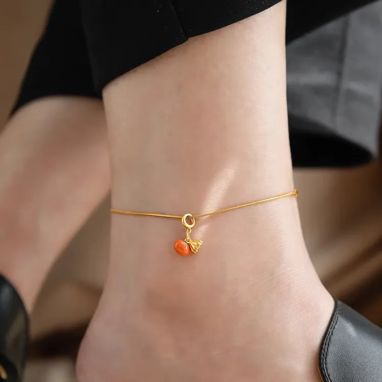 钛钢脚链 小众轻奢好运连连考试上岸幸运莲蓬小柿子不掉色脚链女