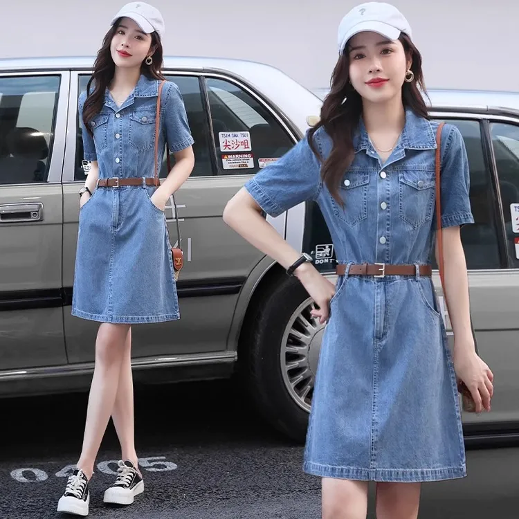 夏季薄款牛仔连衣裙子2025新款时尚气质宽松显瘦百搭休闲中长裤女