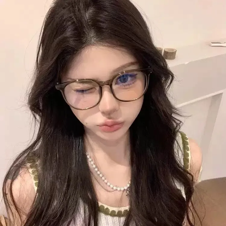 大框韩系眼镜素颜显瘦眼镜高颜值显脸小平光防蓝光可配度数冷茶系商品图