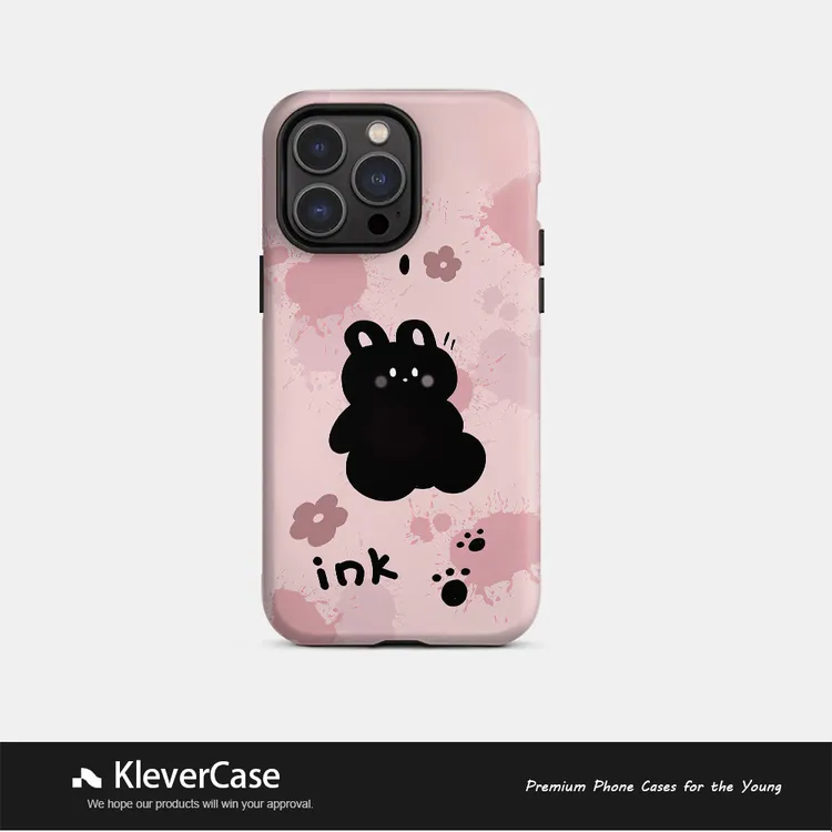 粉色泼墨黑色小兔二合一菲林壳苹果使用16pro/华为/小米15/vivo