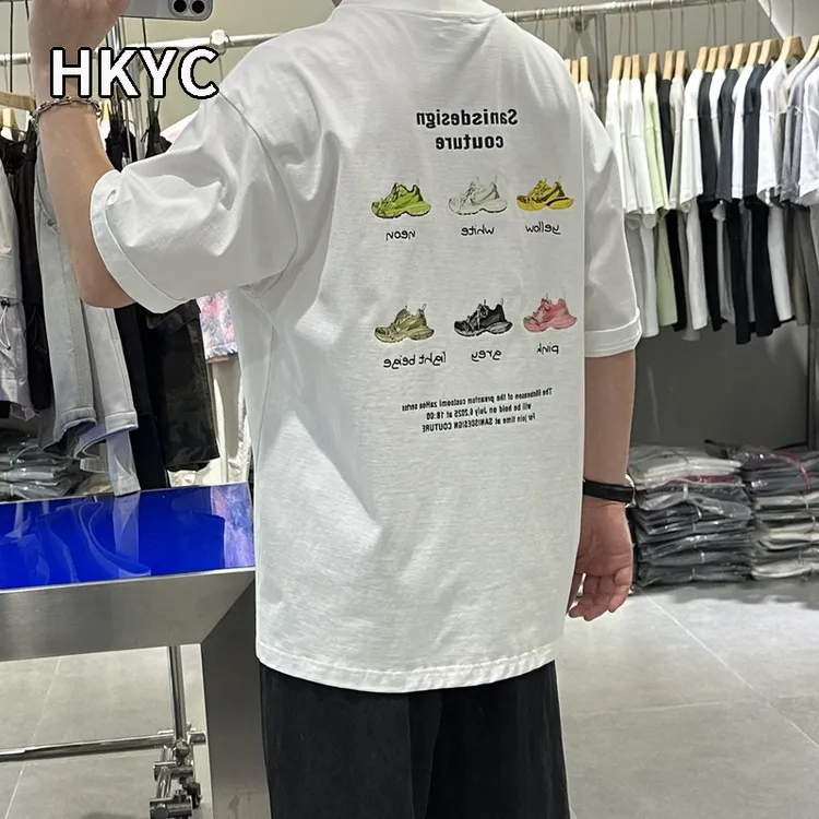 美式高街重磅纯棉潮牌运动鞋印花短袖恤男春夏宽松痞帅情侣半袖