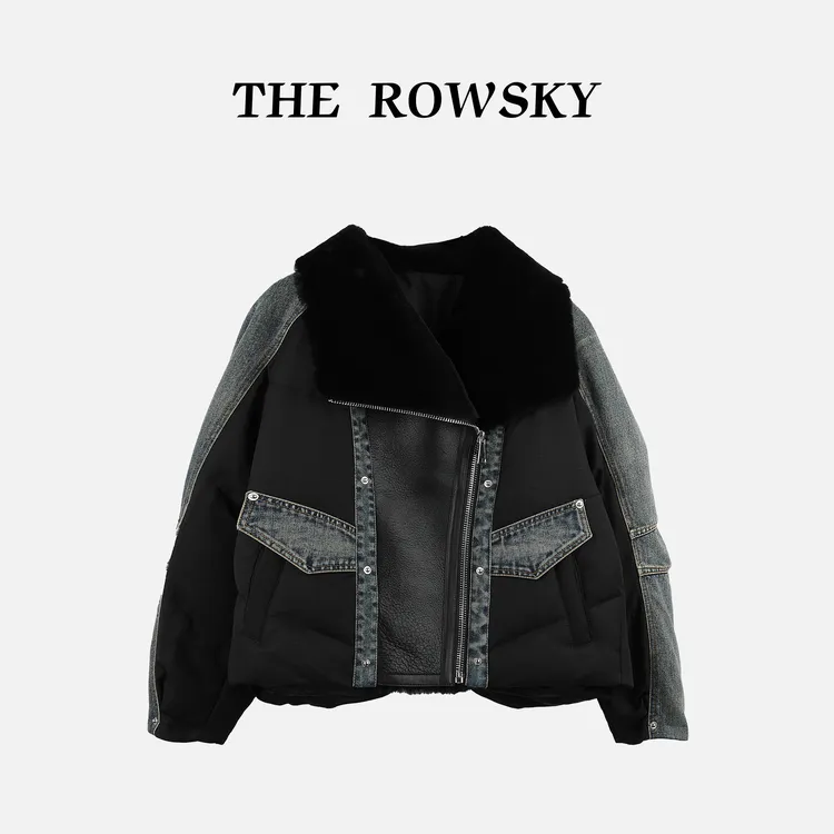 杨圣坤2025冬季新品翻领短款皮毛一体90鹅绒服外套EY2581183