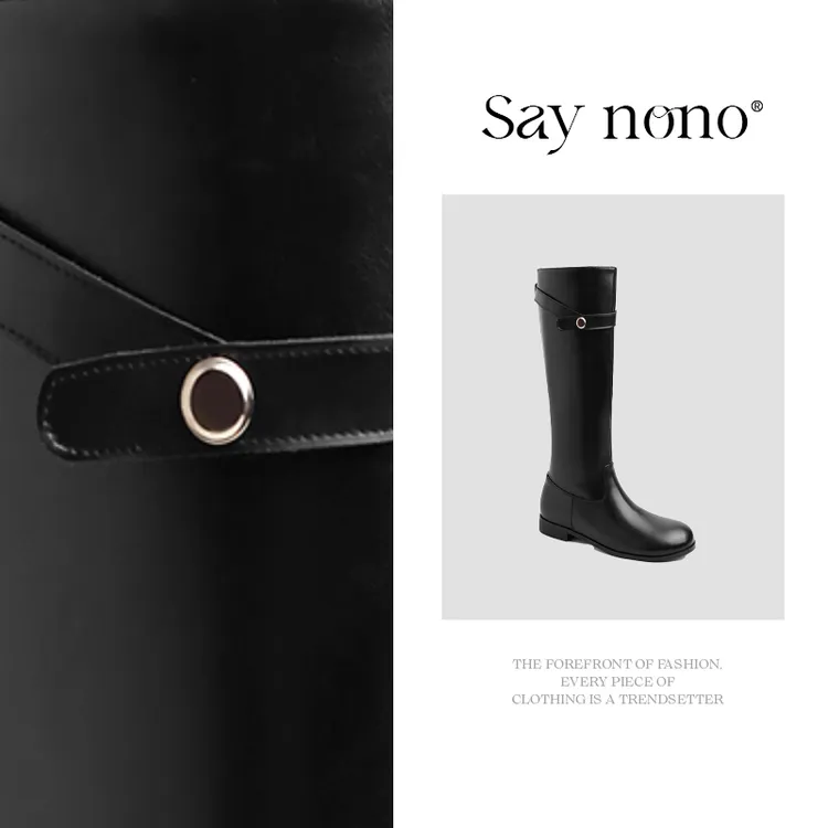 Say  nono  圆头粗跟修饰腿型直筒百搭时尚百搭时装靴3cm