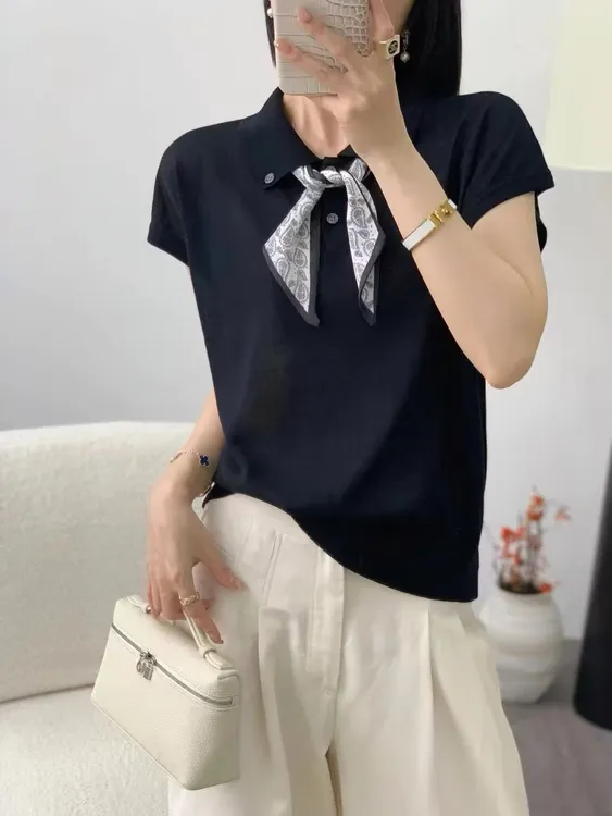 夏季街头风翻领秋季无袖毛针织衫上衣设计师纯欲风黑色纯色洋气