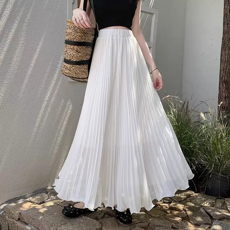 867法式气质高级感百褶半身裙女2025夏季新款雪纺A字大摆长裙
