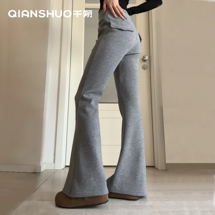 千朔美式微喇运动卫裤女秋冬加绒垂感修身显瘦高腰休闲窄版微喇裤商品图