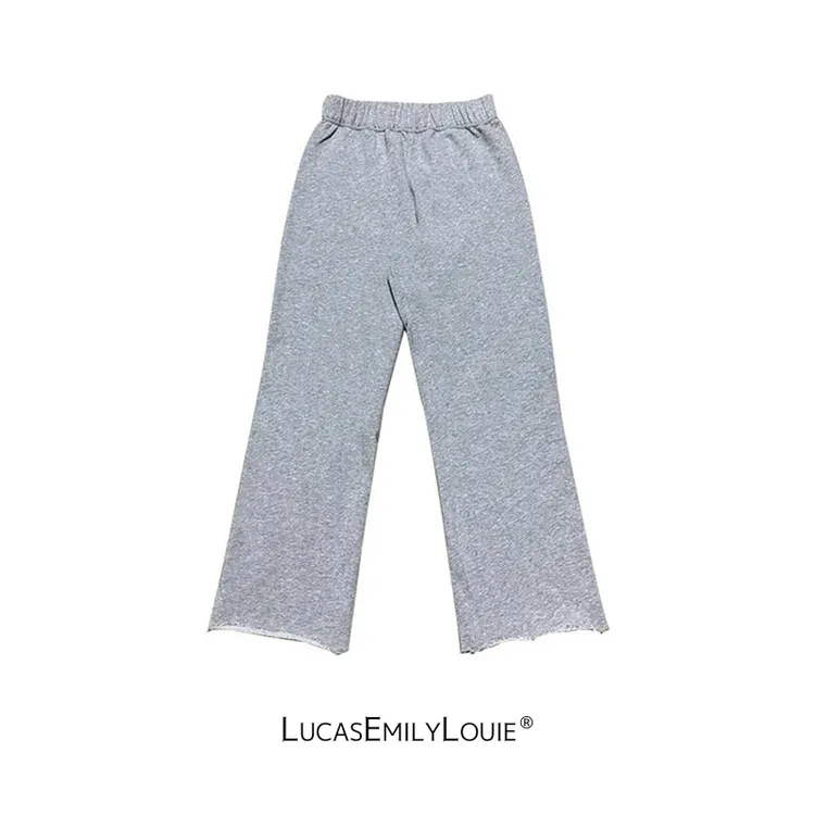 LUCASEMILYLOUIE 简约棉质休闲百搭直筒出膝盖毛边小破裤2410435商品图