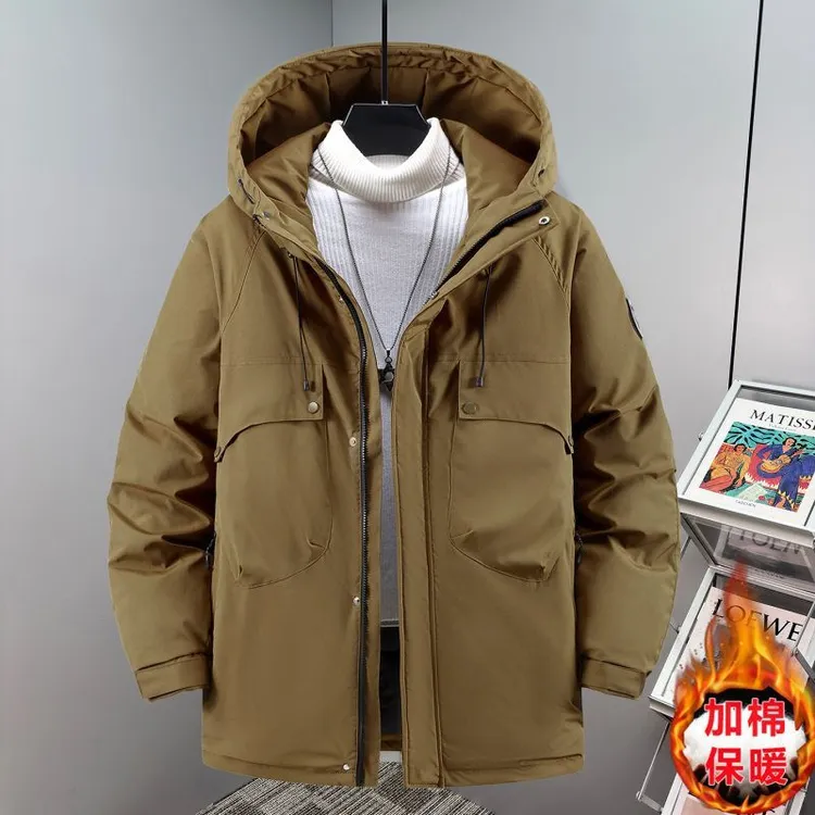 潮胖子棉衣男款冬季中长款加绒棉服加厚保暖棉袄冬装防寒连帽外套