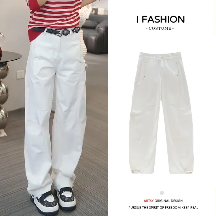 高含棉2026年春秋新款时尚百搭休闲工装裤女设计感简约高腰牛仔裤
