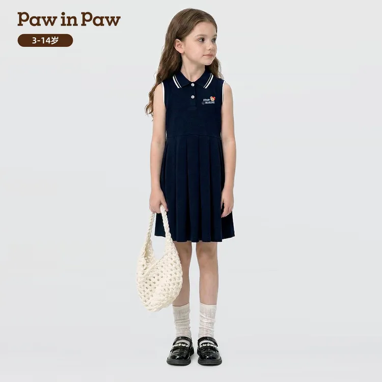 【5A抗菌】PawinPaw卡通小熊童装26新款女无袖polo连衣裙PCOMG2521M