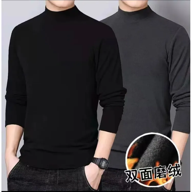 双面绒加厚加绒秋冬韩版秋冬保暖T恤上衣男士中领长袖时尚百搭