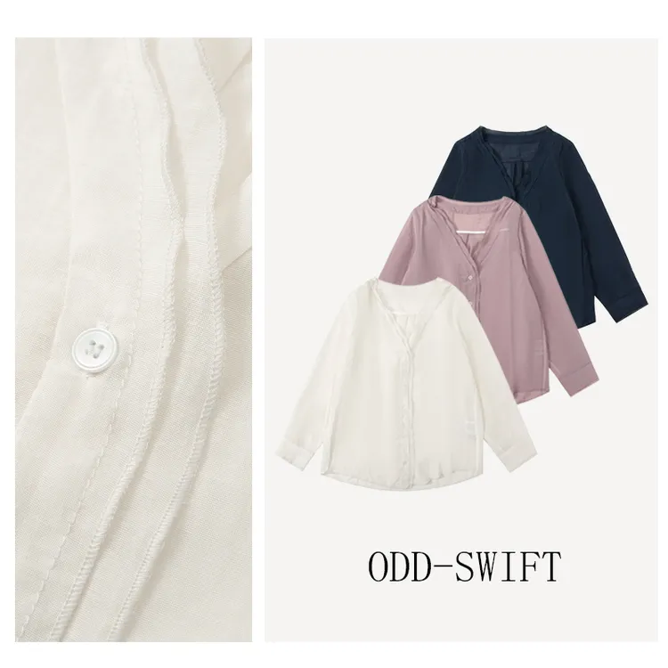 韩系简约夏新品双层花边V领微透防晒衬衫 -ODD253912