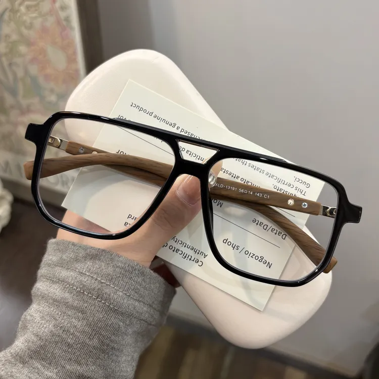 【可配近视】小罗弟2025仿木纹双梁渐变色可配近视超轻大脸加宽眼镜