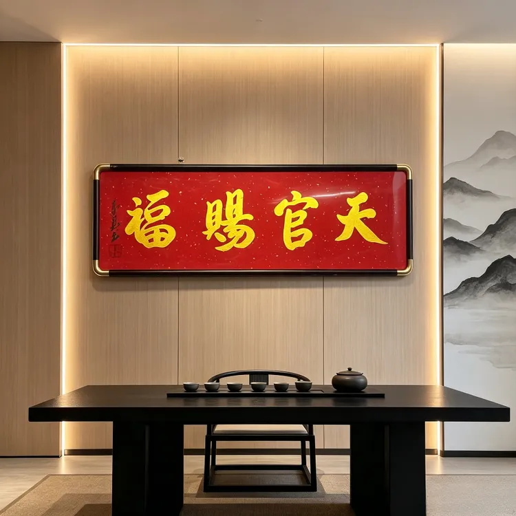 天官赐福带框装裱2026客厅挂画中式挂墙字画手写书法挂画书法字画