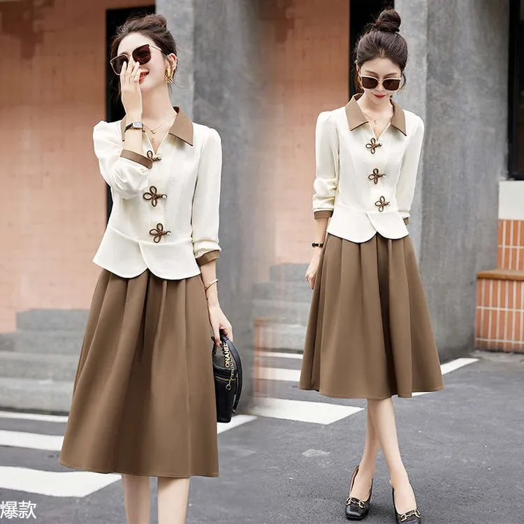 新中式套装连衣裙女2025春秋新款时尚显瘦气质名媛高端长裙两件套
