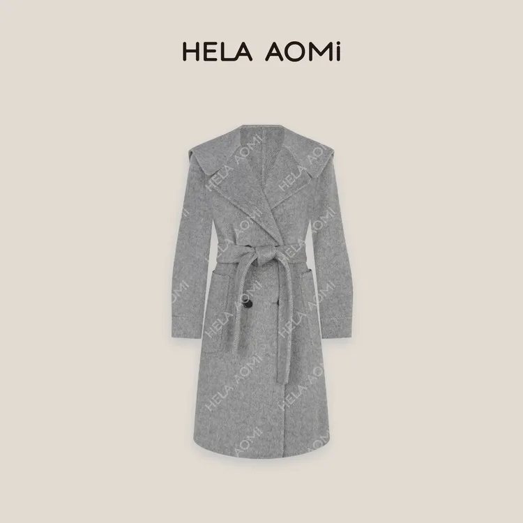 HELA AOMI“安妮日记”90%%绵羊毛羊驼毛海军领大衣小个子气质外套