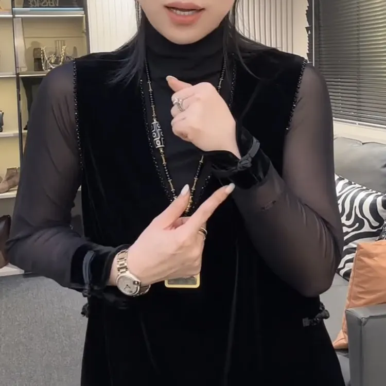 吊带薄款拼接秋季常规款纯色马夹上衣时尚无袖休闲重工钉珠秋季女