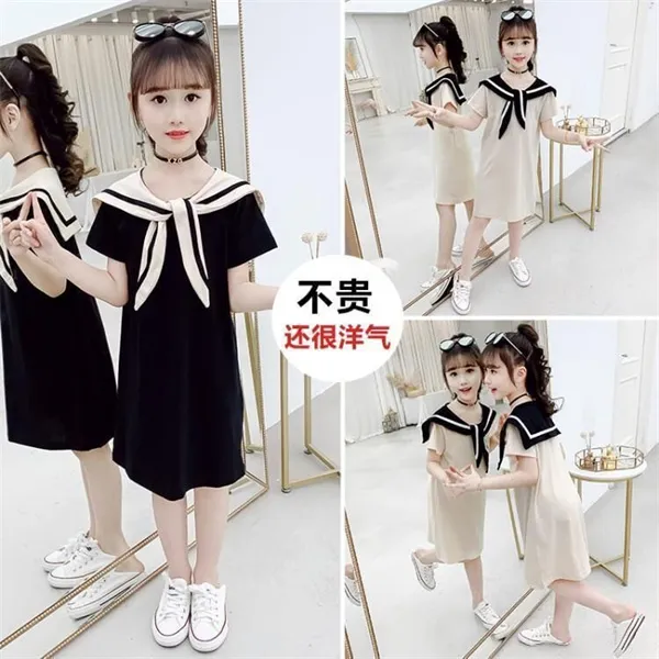 【福利品】儿童夏季纯色女休闲风拼色T裙连衣裙中大童公主裙女童