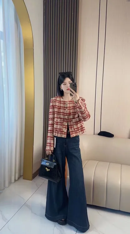 【红格子+90白鹅绒】MSSY美舒尚衣、小香风时尚轻奢百搭短外套90029