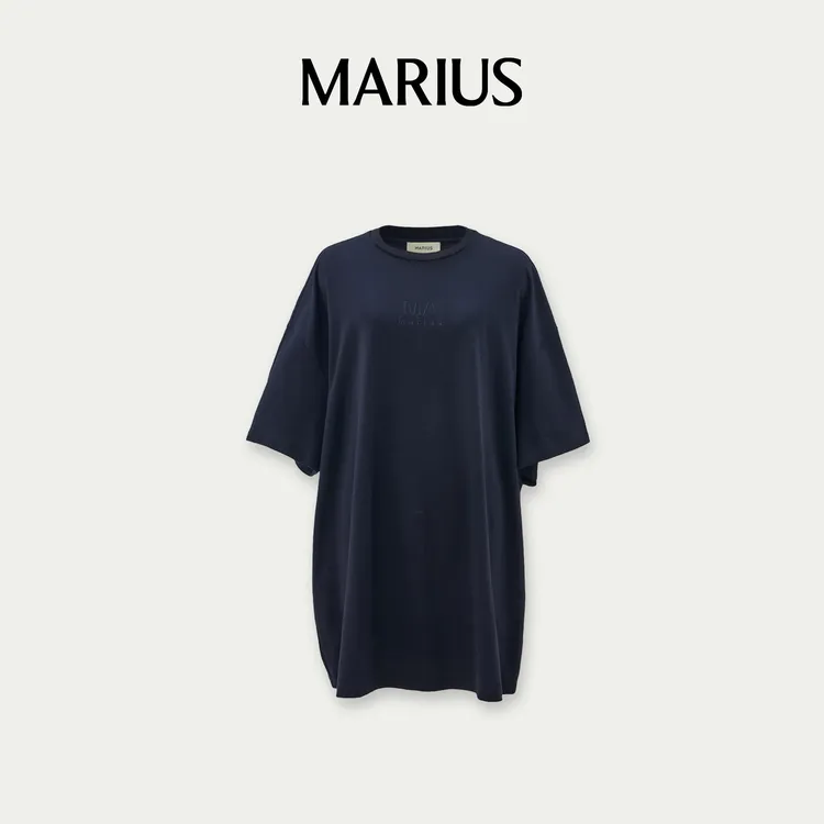 MARIUS"灵感T"落肩袖修身型短袖T恤上衣休闲黑色纯欲风
