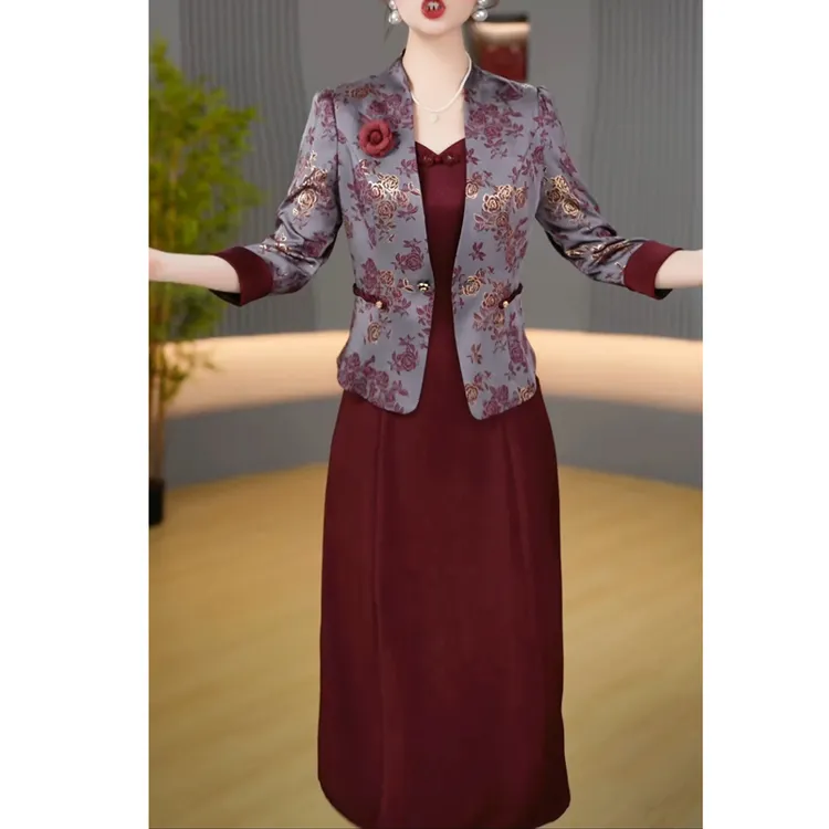 新中式套装连衣裙2025新款女春秋爆款气质妈妈高端喜婆婆婚宴礼服