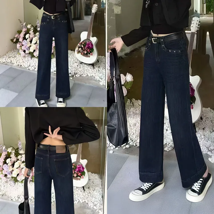 【韩妃儿】早秋小仙女复古高腰牛仔裤直筒裤垂感显瘦休闲女装裤3010