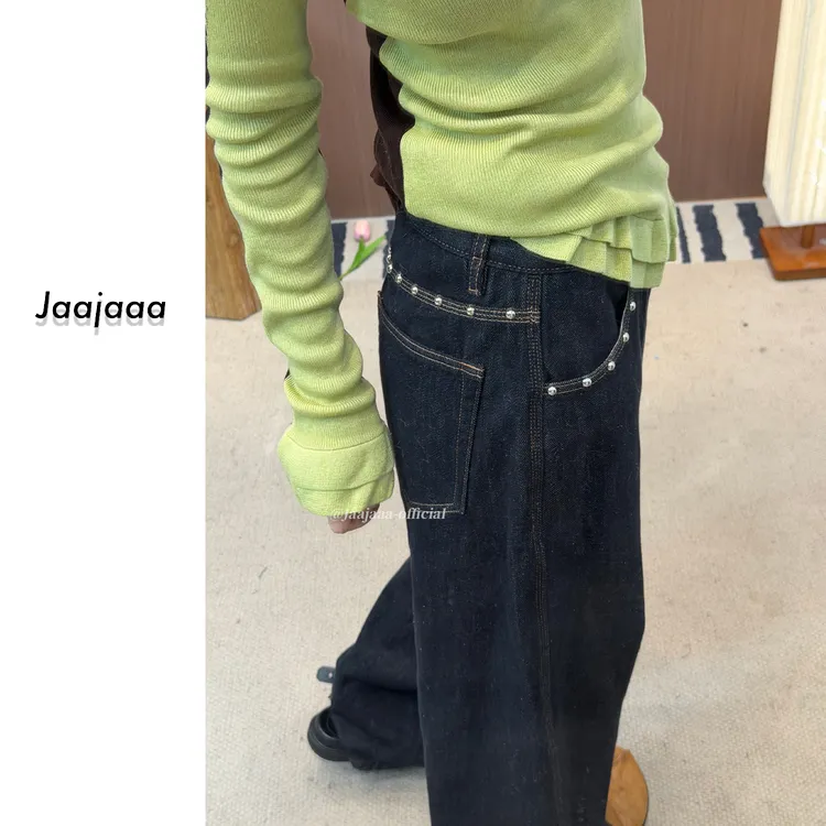 Jaajaaa复古秘境 美式复古老钱风经典原色直筒显瘦加绒牛仔裤/XGA