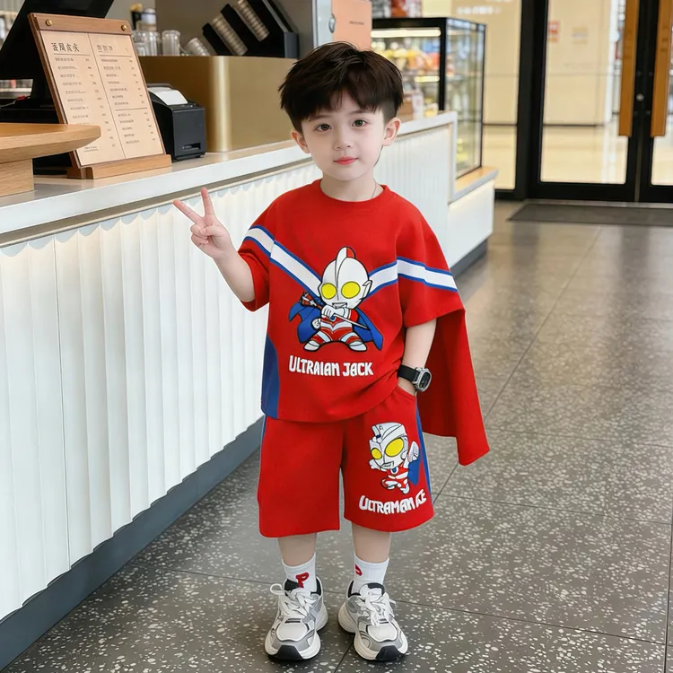 奥特曼衣服男童夏季套装2025新款卡通宝宝痞帅潮酷两件套