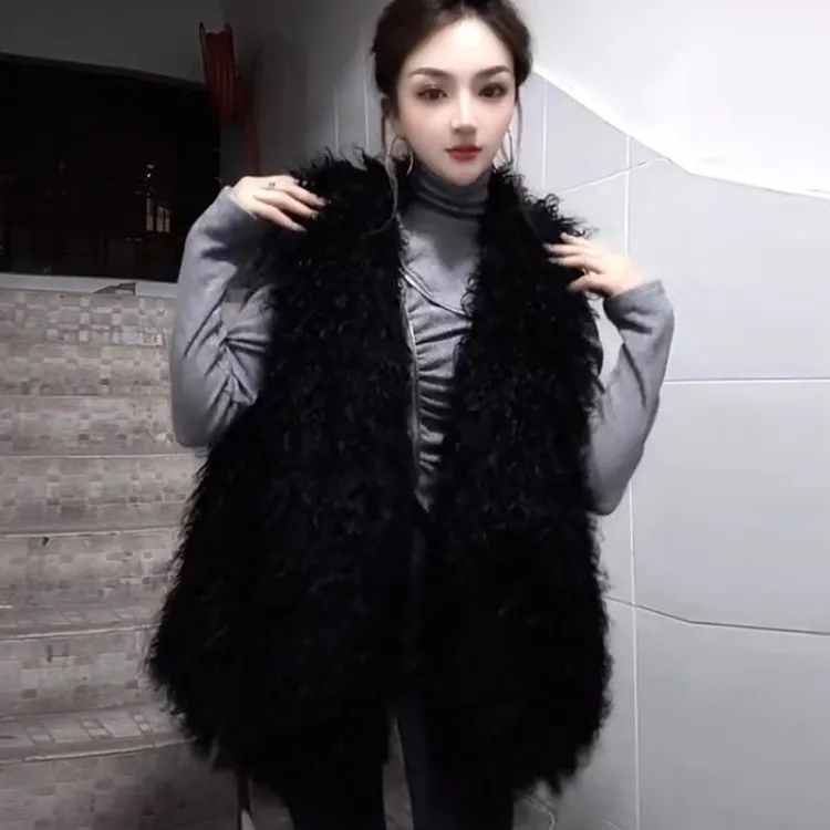 羊卷毛马甲开衫马夹百搭加厚法式嘻哈风宽松型韩版毛毛背心坎肩女