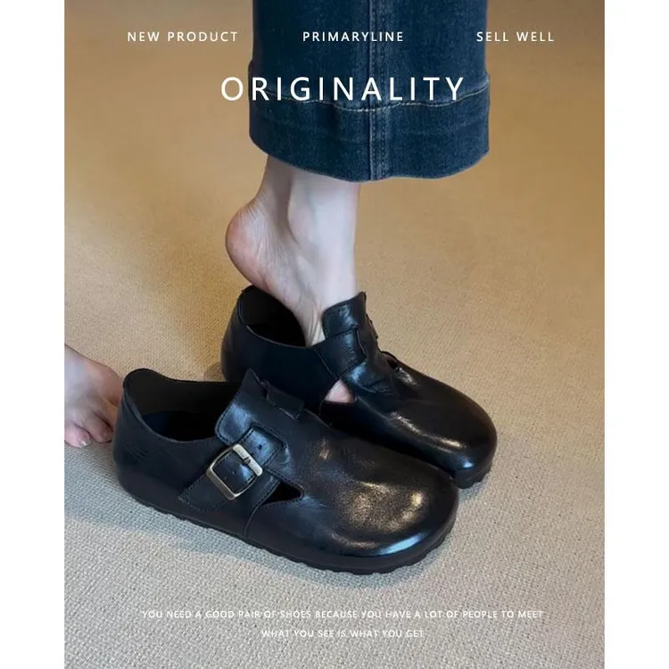 羊皮版真皮复古勃肯女鞋厚底百搭休闲法式单鞋一脚蹬懒人休闲鞋