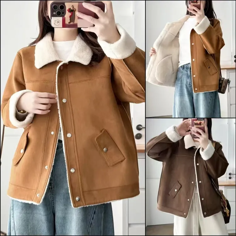 大码胖mm加绒加厚外套女2025秋冬新款时尚宽松翻领夹克上衣2527