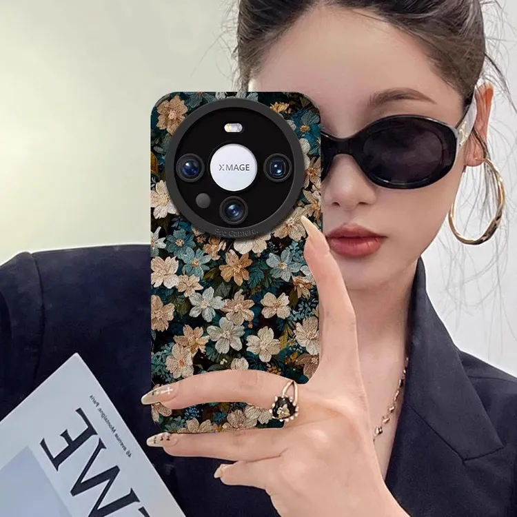【进口小羊皮】适用华为mate70pro手机壳梦幻花海彩绘m60pro+唯美50