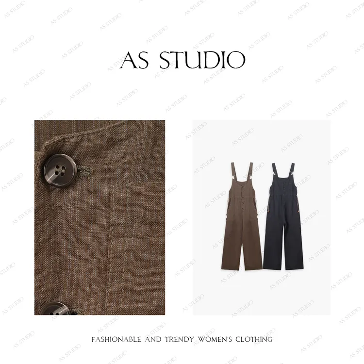 【AS一痕沙】25新复古工装风休闲收腰减龄亚麻背带裤AS25XLTY00686