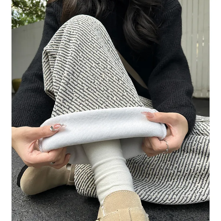 加绒阔腿裤女秋冬季2025新款高腰宽松显瘦休闲斜纹加厚百搭直筒裤